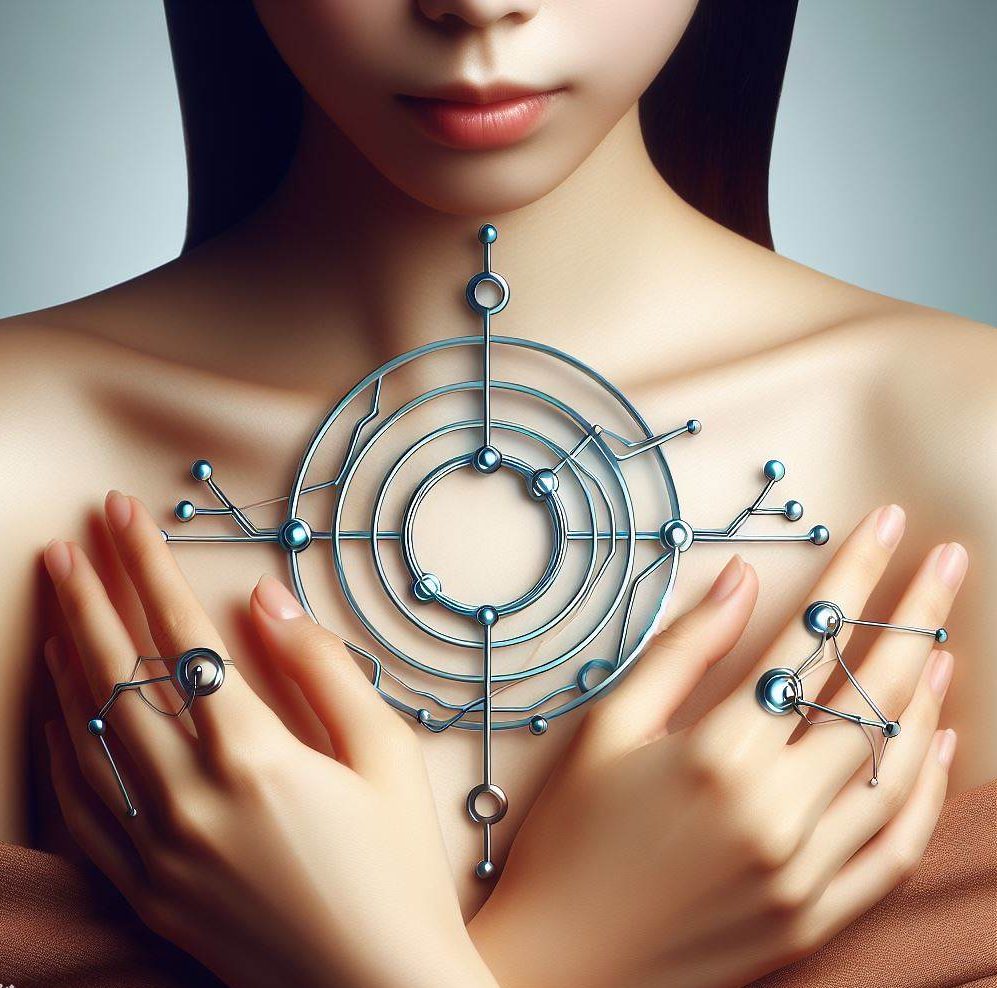 anneau metallique connecté sur une femme asiatique logo
